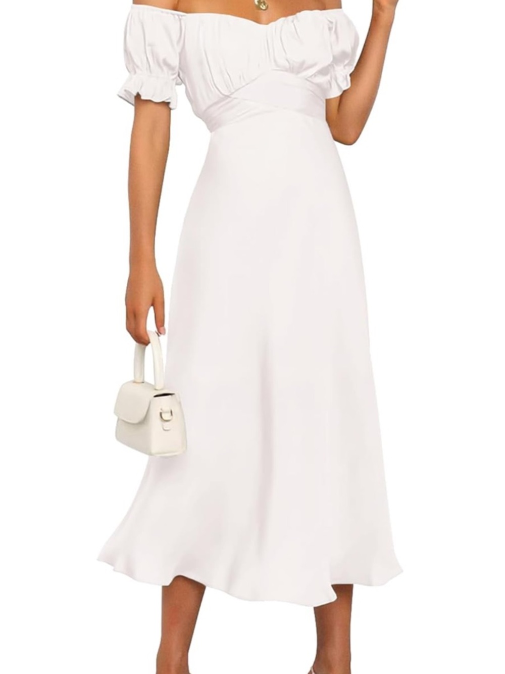 Amazon White Off-Shoulder Midi Dress